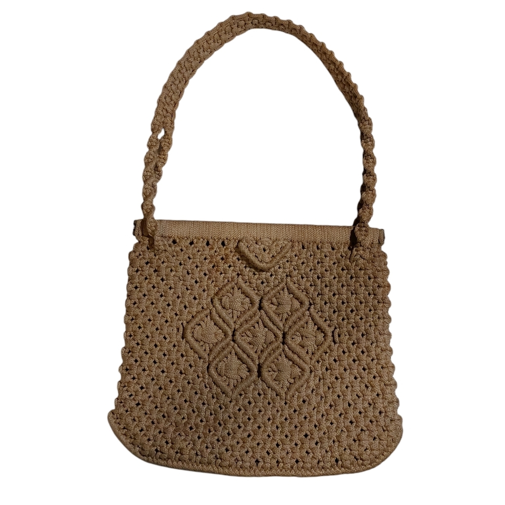 Handmade Boho Macrame Crocheted Bag Taupe Tan NEW